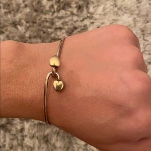 Silver and Gold Heart Bangle Bracelet
